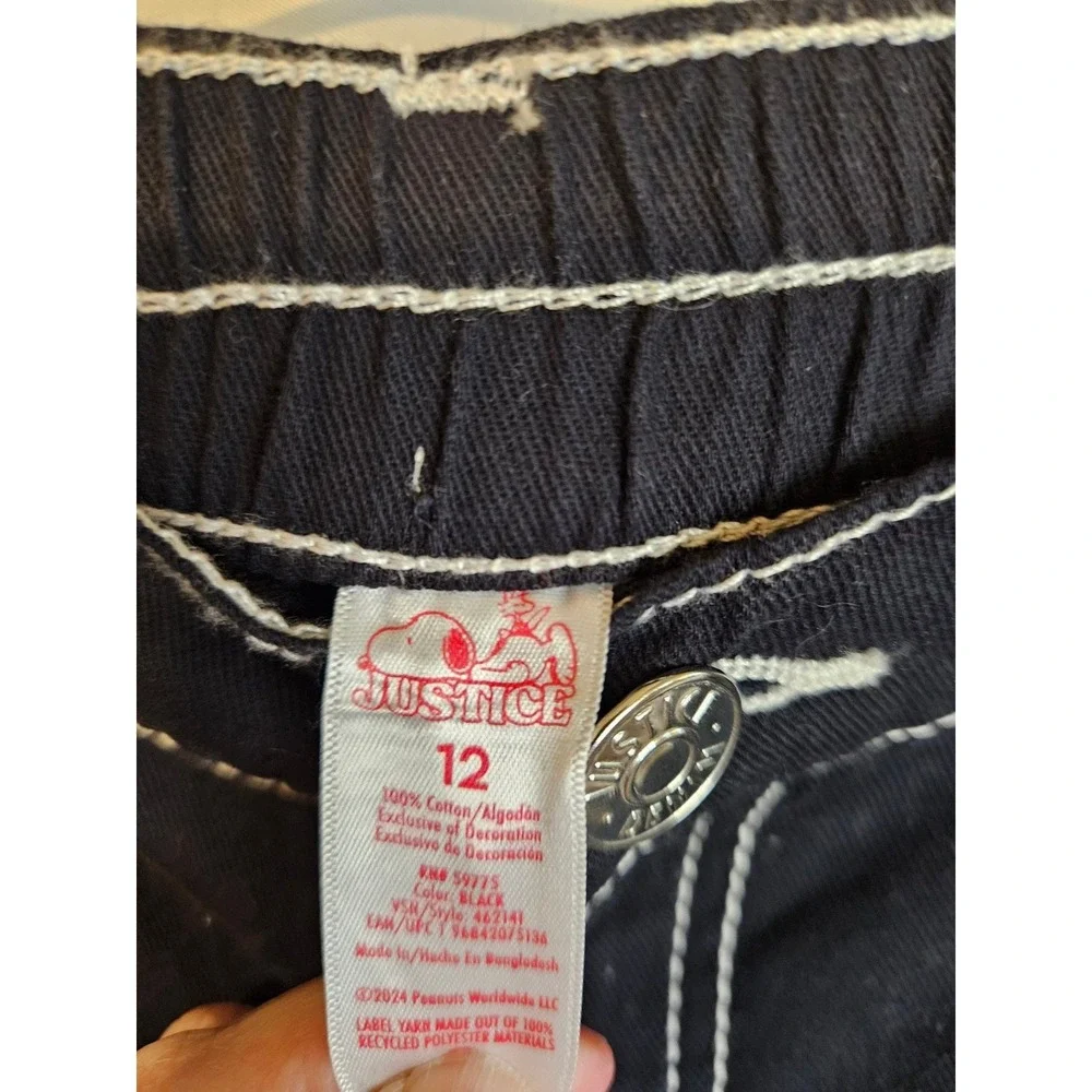 Justice Peanuts Snoopy Black Cargo Pants with Chain Size 12